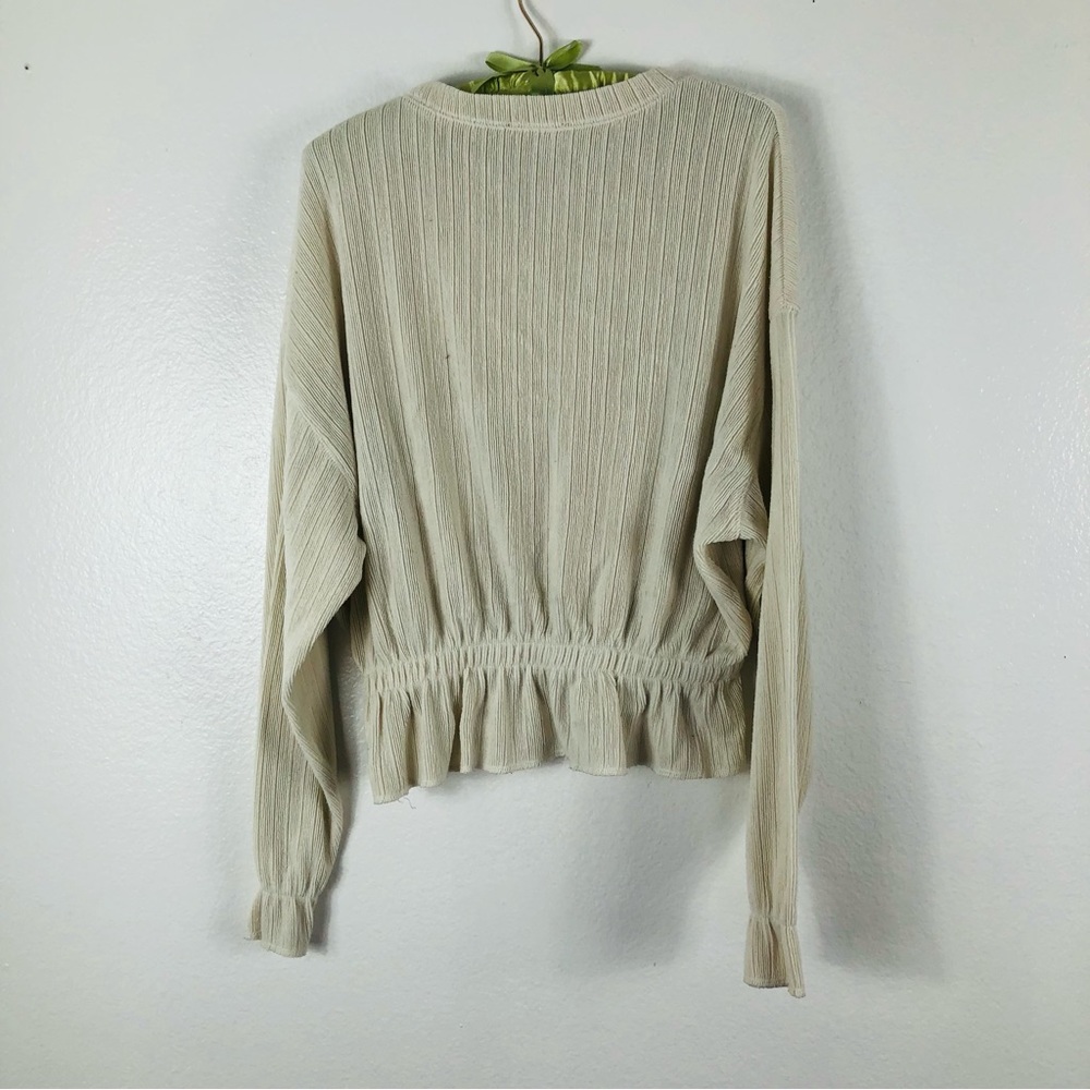 Zara Knit Sweater Ribbed Cinch Waist Long Sleeve Cream Size M Neutral Tone - Picture 7 of 7